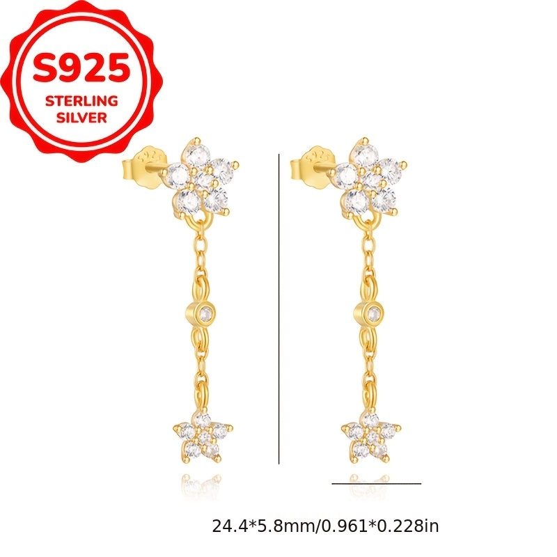 Women's S925 Silver Floral Tassel Stud Earrings, Exquisite Design
