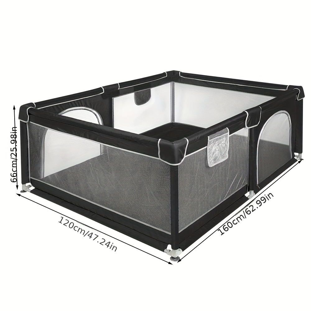 Pet Playpen, Puppy Playpen, Safety Playpen, Cat And Dog Playpen With Storage Pocket, Grid, Non-slip Base, 160 X 120 Cm, Black
