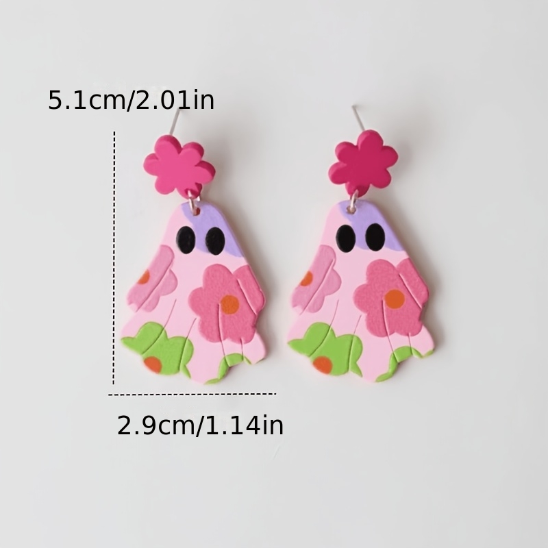 Halloween Pink & Magenta Flower Ghost Acrylic Dangle Earrings