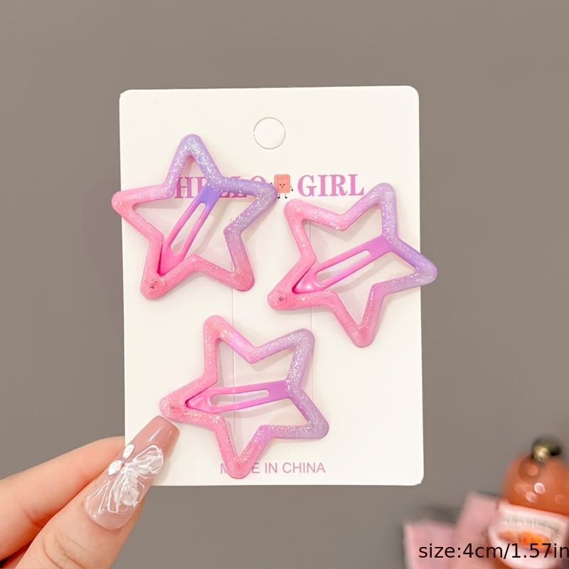 TEMU 3pcs 4cm Dopamine Star Hairpin Y2k Colorful Gradient Five-pointed Star Hairpin Side Bangs Clip Back Of Head Small Clip