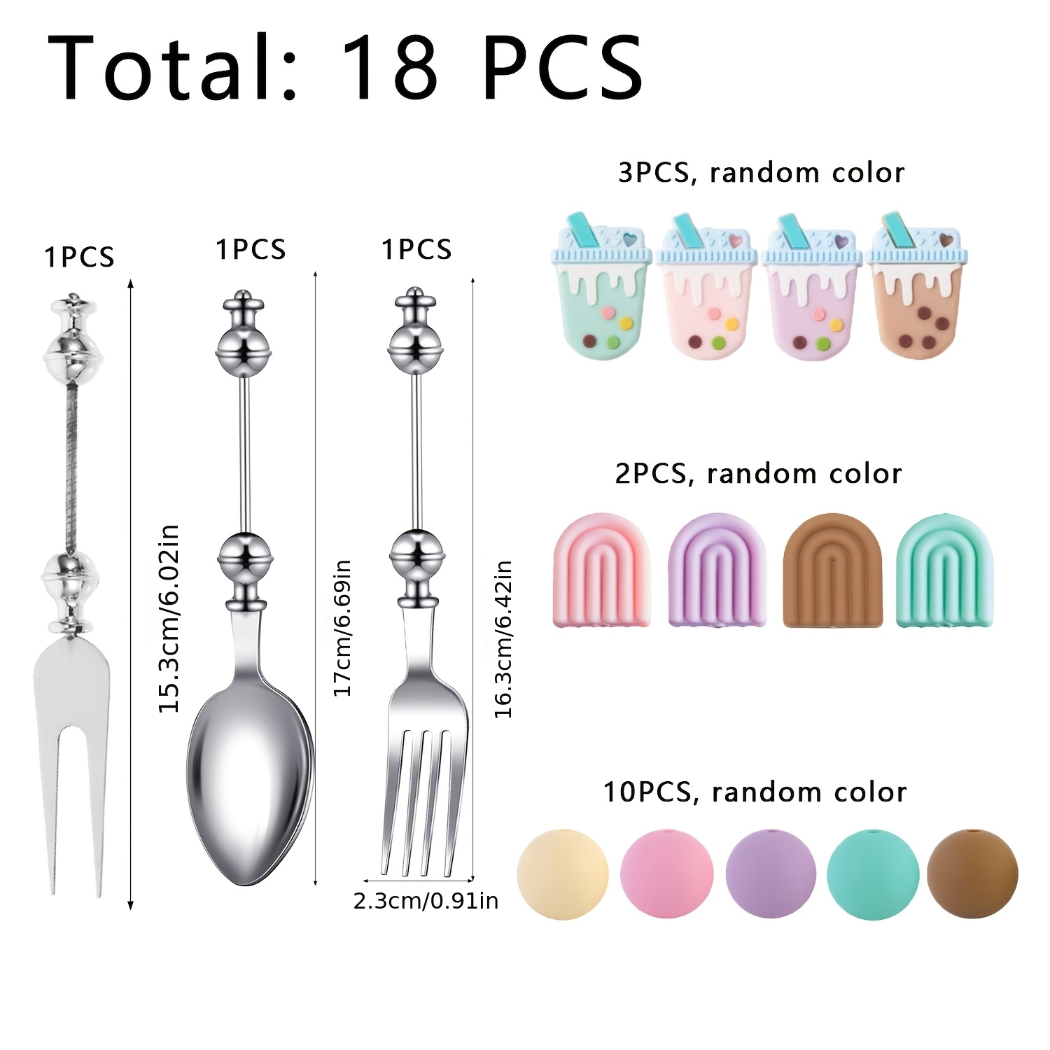 TEMU 18pcs Additions de perles - Ensemble de cuillère et de - des perles irrégulières de couleurs aléatoires et des additions de perles rondes -