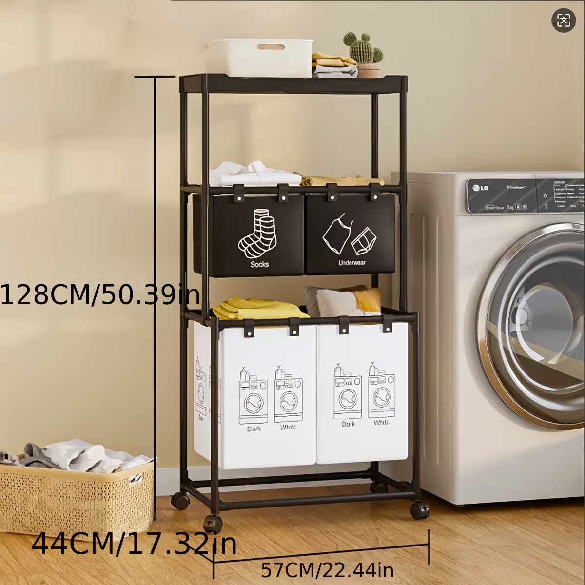 rolling laundry basket organizer metal frame fabric bin 57x44x128  white laundry baskets Product details 4