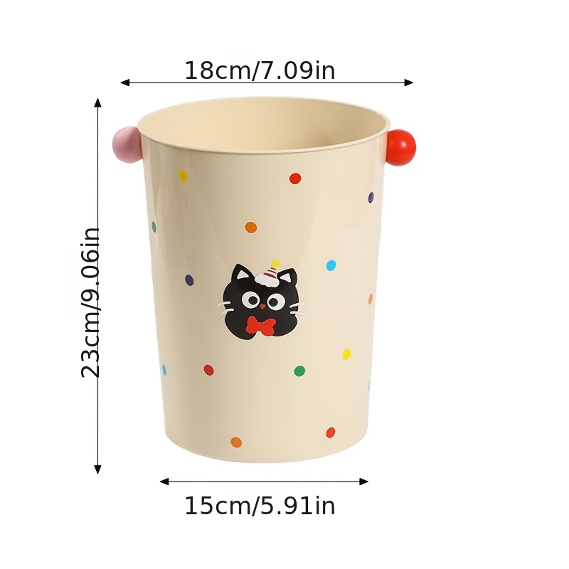 round trash can with cute cat stickers waste paper collection bin suitable for kitchen bedroom office Product details 5