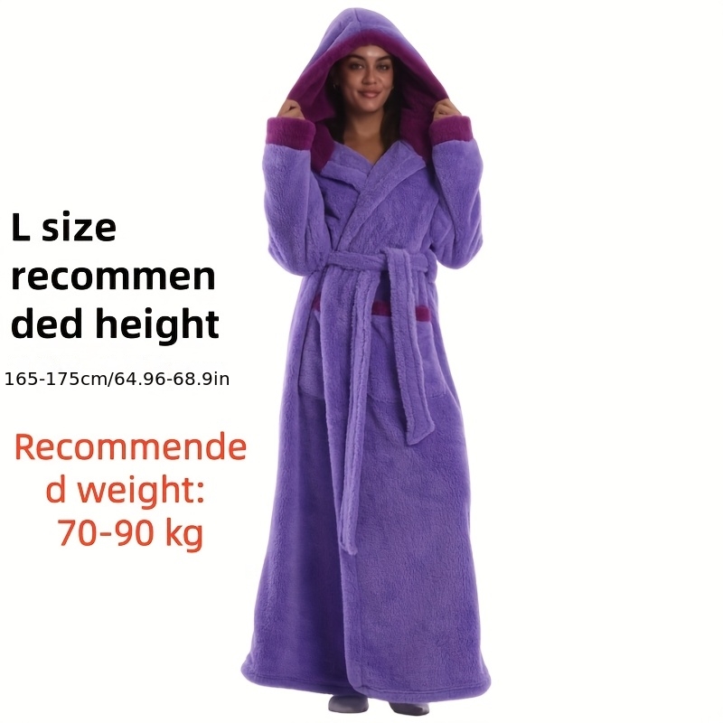 1 stuks Extra Lange Badjas - Dikke Winter Badjas met Capuchon, Pluche Fleece-achtige Textuur, Elegante Badjas voor Thuis & Reizen voor Vrouwen/Mannen