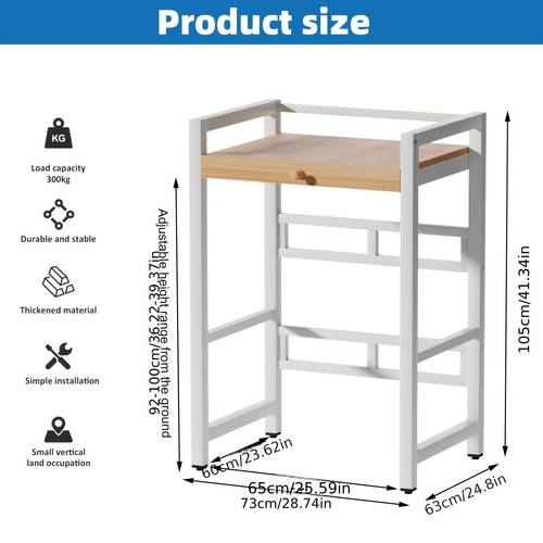 adjustable washing machine stand of supporting 300kg featuring a concealed clothes drying rack in wood end colored white