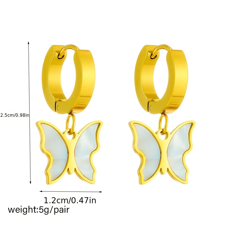 Women's Golden Edged Butterfly Pendant Earrings, Elegant Design
