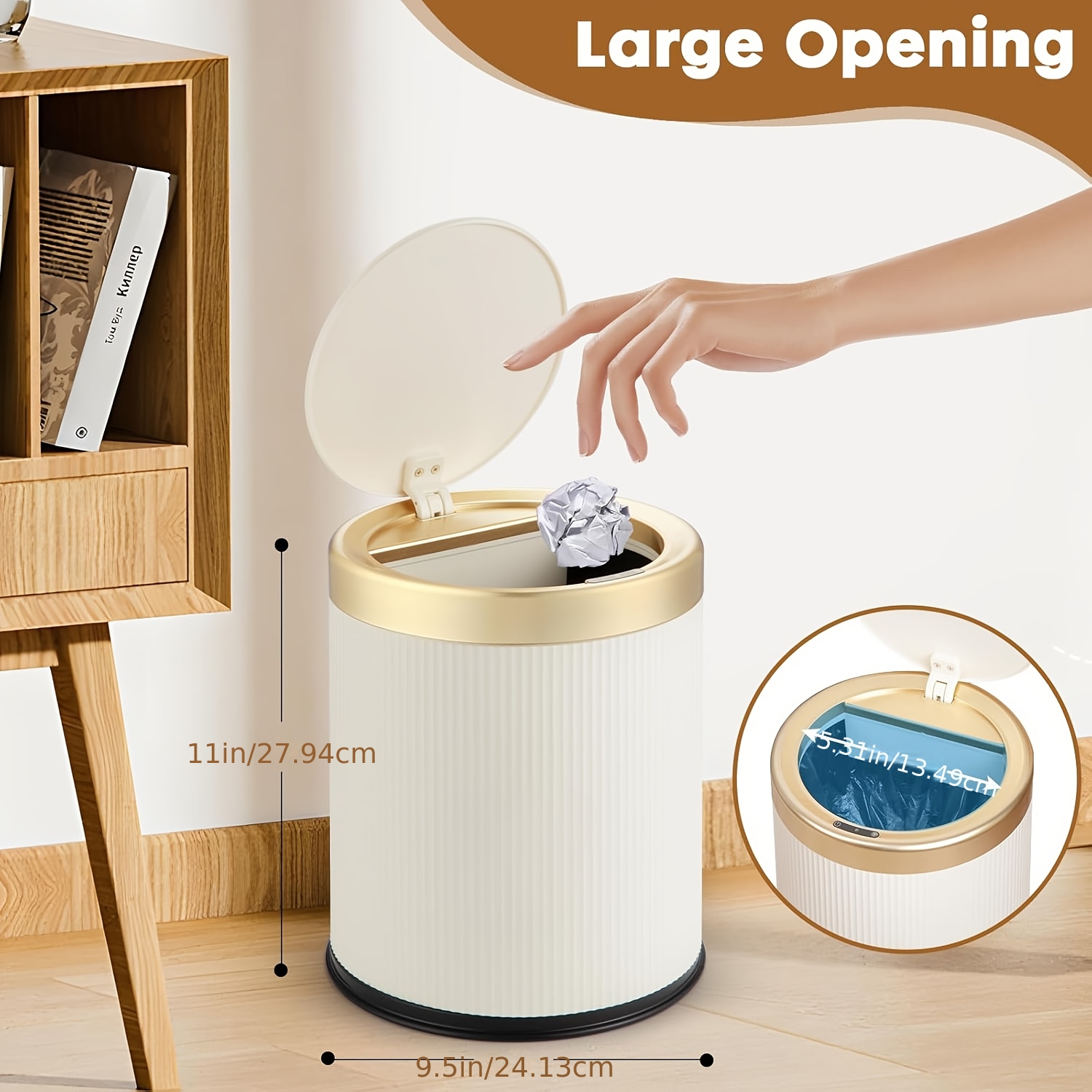 TEMU 1pc Luxury Large Capacity Push-lid Trash Can, Dual Inner Buckets, Odor-sealing Oval Garbage Bin, Modern Plastic Waste Container For Kitchen,