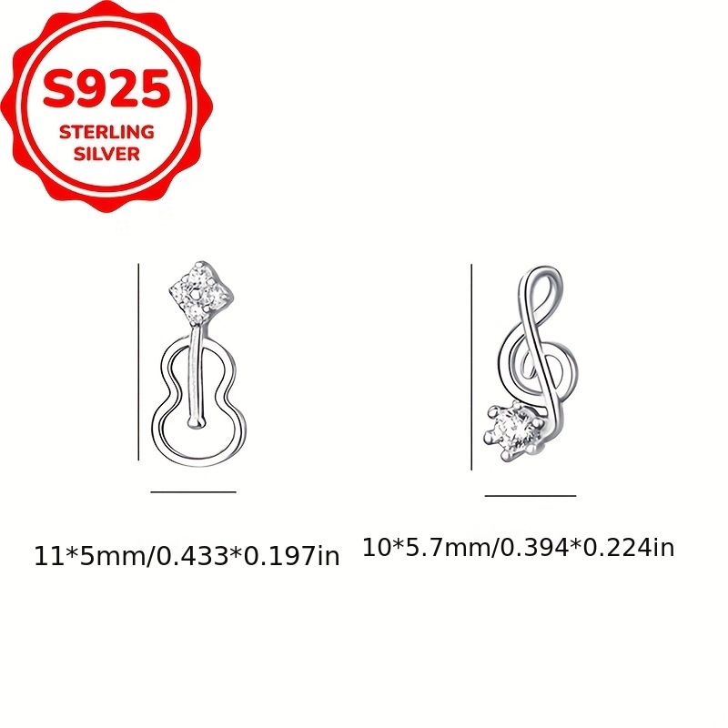 Women's S925 Silver Violin Note Asymmetrical Stud Earrings