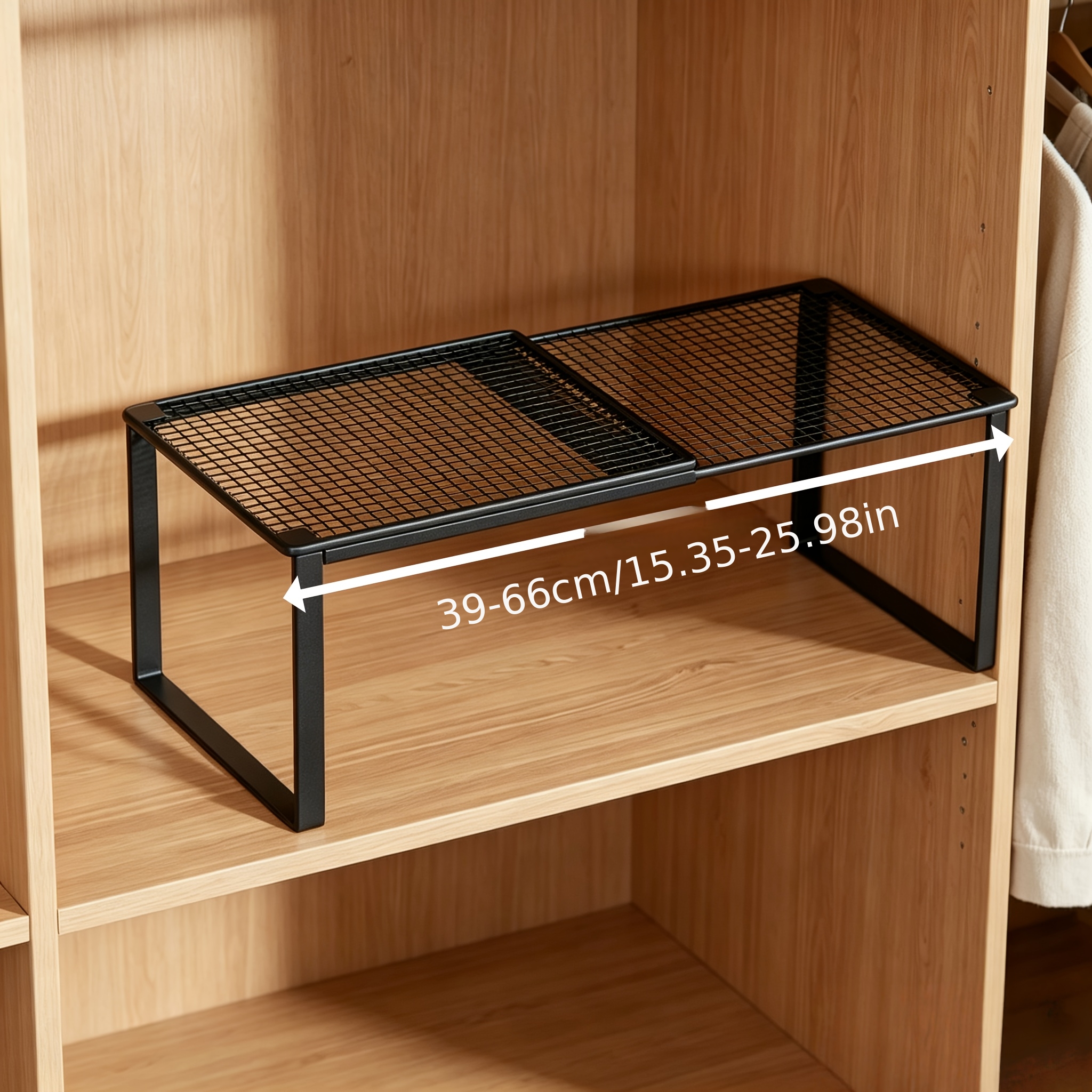 TEMU Heavy-duty Retractable Shelf Thickened Metal Mesh Layered Shelf No-punching Stackable Design Universal Organizer For Wardrobes, Cabinets,