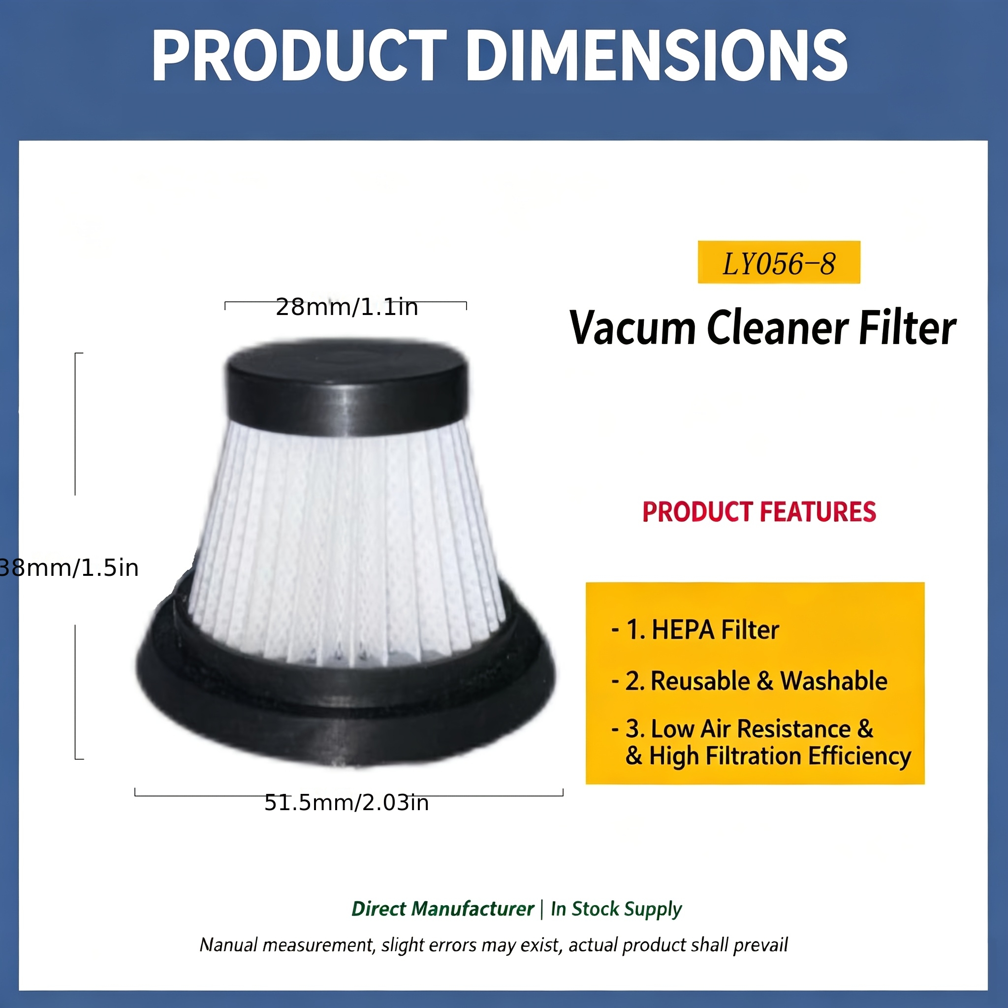 TEMU Lot de 8 filtres de rechange compatibles avec , recharges de filtres HEPA lavables adaptées aux aspirateurs balais et à main fil pour voiture,