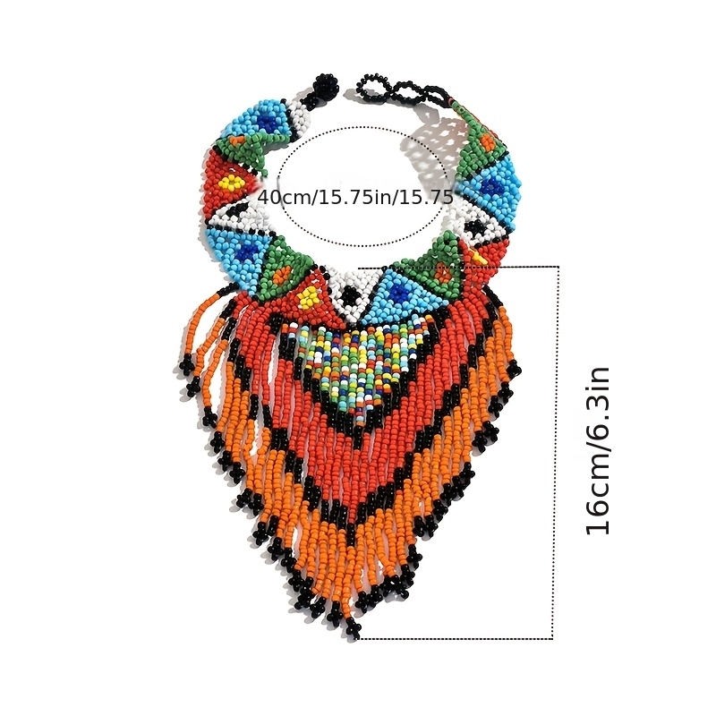 Women's Bohemian Hand-Woven Bead Necklace with Long Fringe Pendant