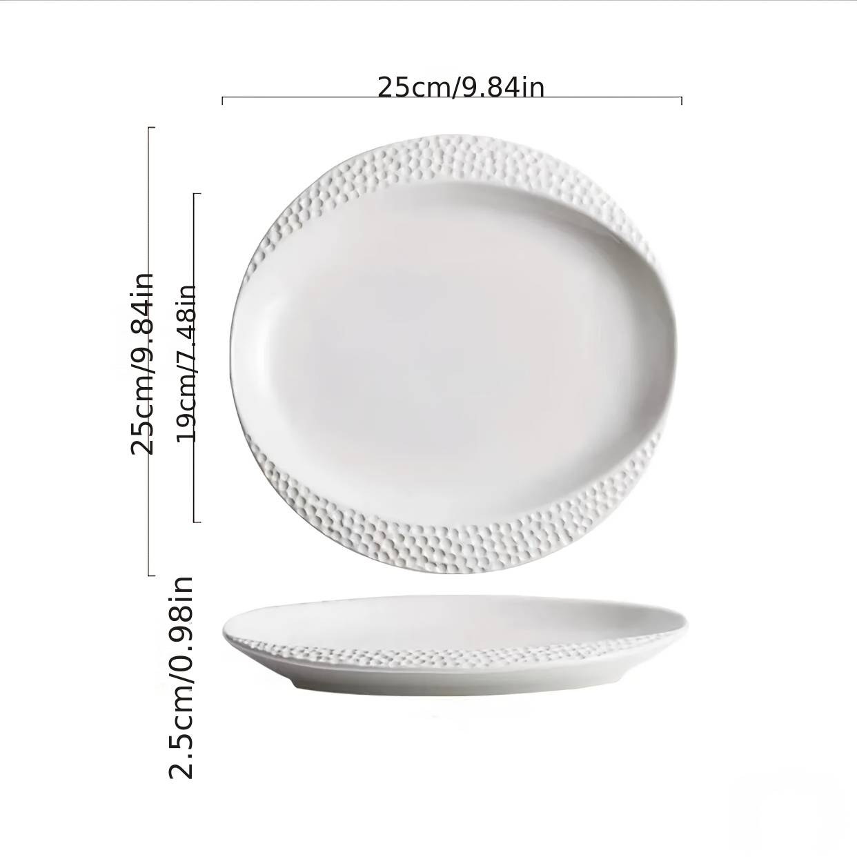Hammered Edge Pure White Ceramic Dinner Plates, Nordic Ins Style Embossed Textured Plates, Multi-Size Flat Plates for Home, Steak Plates for Restaurant, Trendy Tableware Set