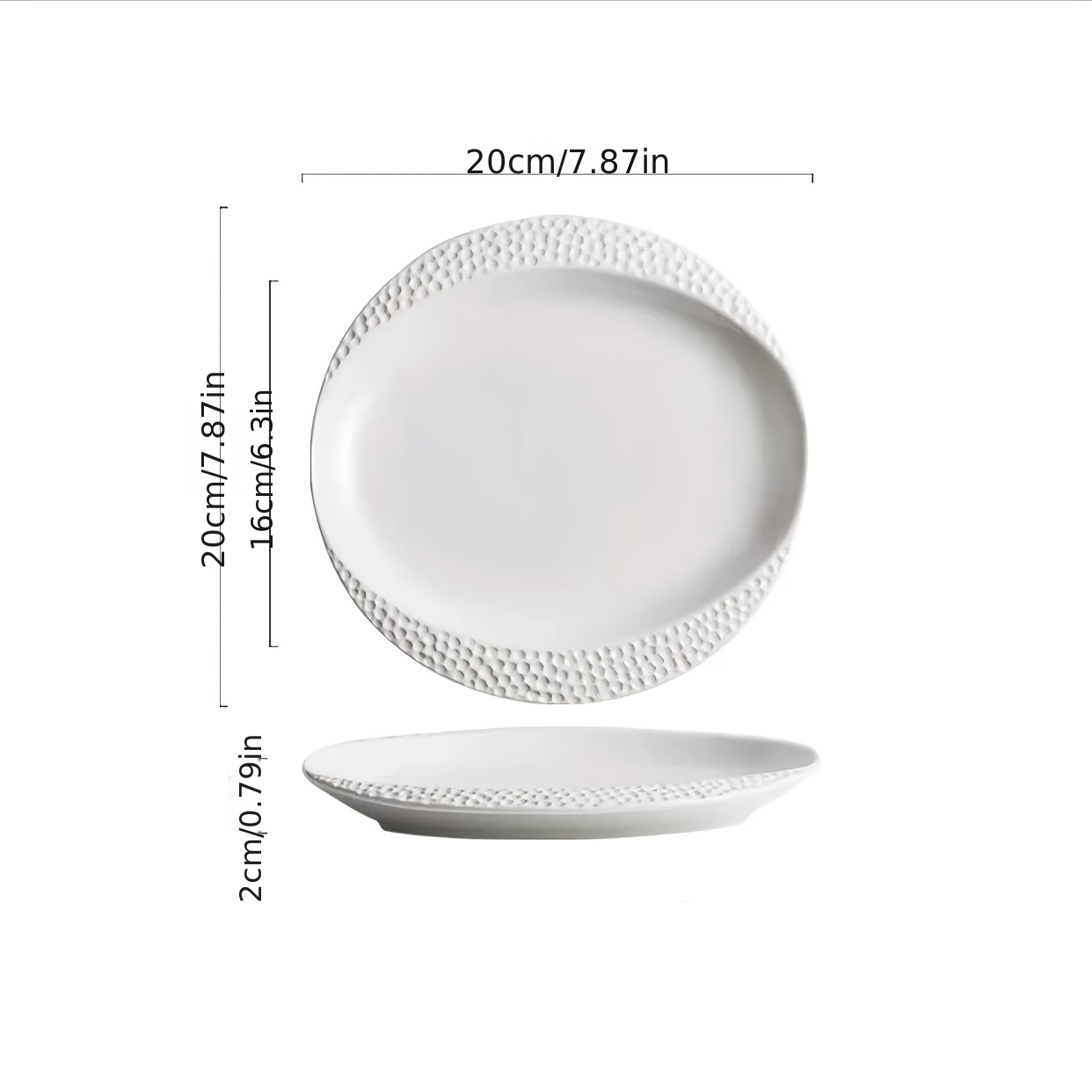 Hammered Edge Pure White Ceramic Dinner Plates, Nordic Ins Style Embossed Textured Plates, Multi-Size Flat Plates for Home, Steak Plates for Restaurant, Trendy Tableware Set
