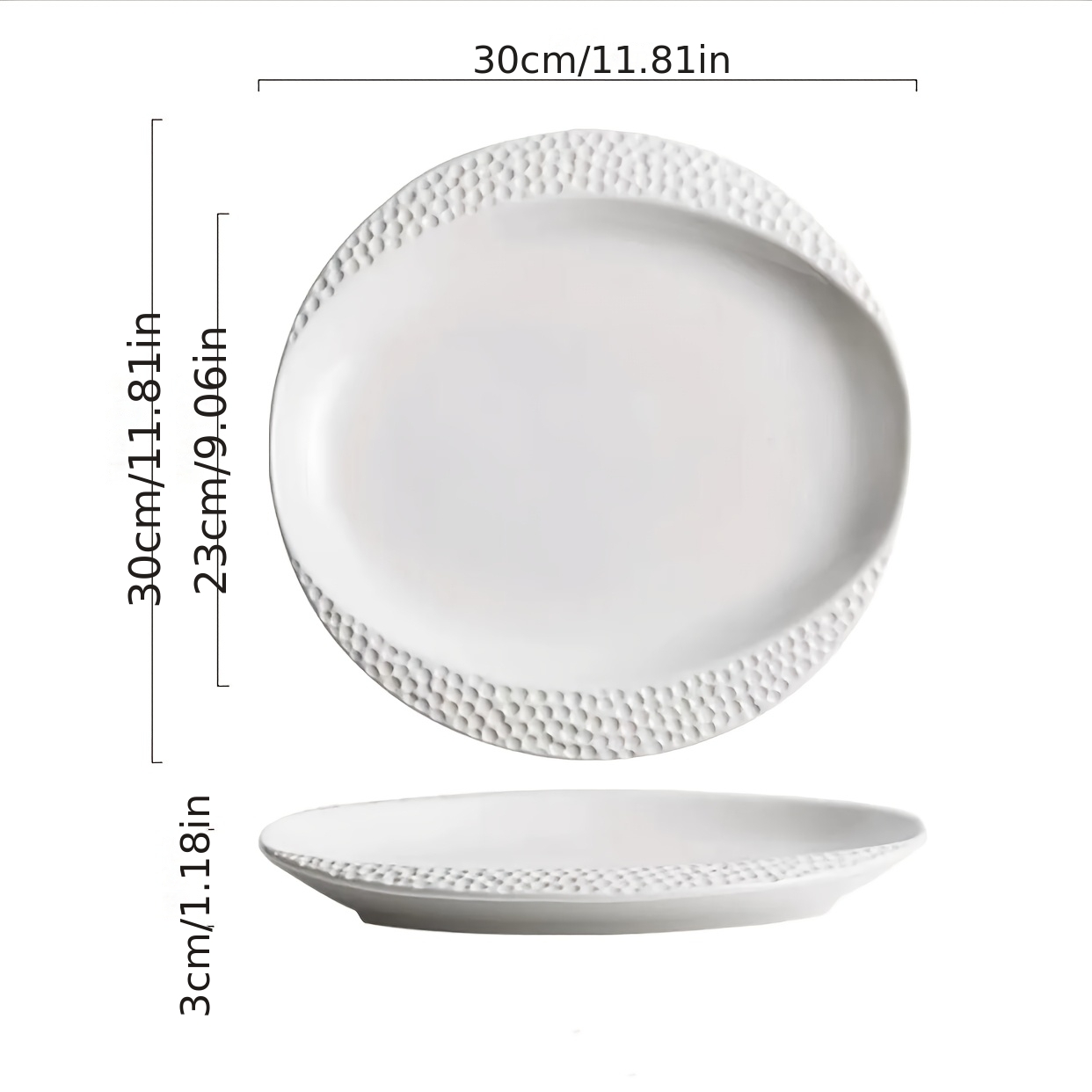 Hammered Edge Pure White Ceramic Dinner Plates, Nordic Ins Style Embossed Textured Plates, Multi-Size Flat Plates for Home, Steak Plates for Restaurant, Trendy Tableware Set