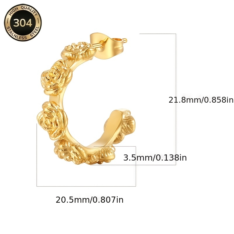 Women's 18K Gold Plated 3D Rose Wreath Hoop Earrings