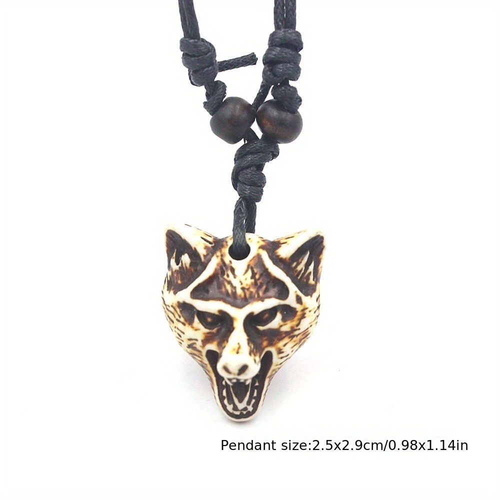 12pc Carved Wolf Head Totem Resin Necklace Set