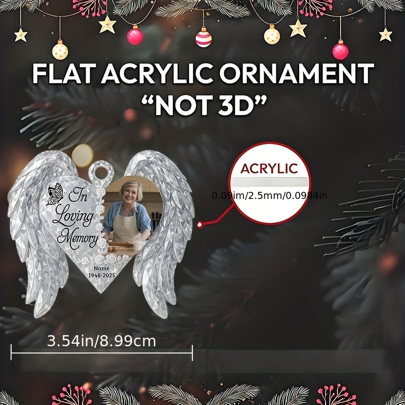 TEMU 2d Flat, 2d Personalized Memorial Pendant - Custom Photo Acrylic Pendant, Condolence Gift For ' Passing, Christmas Gift, 2d Flat