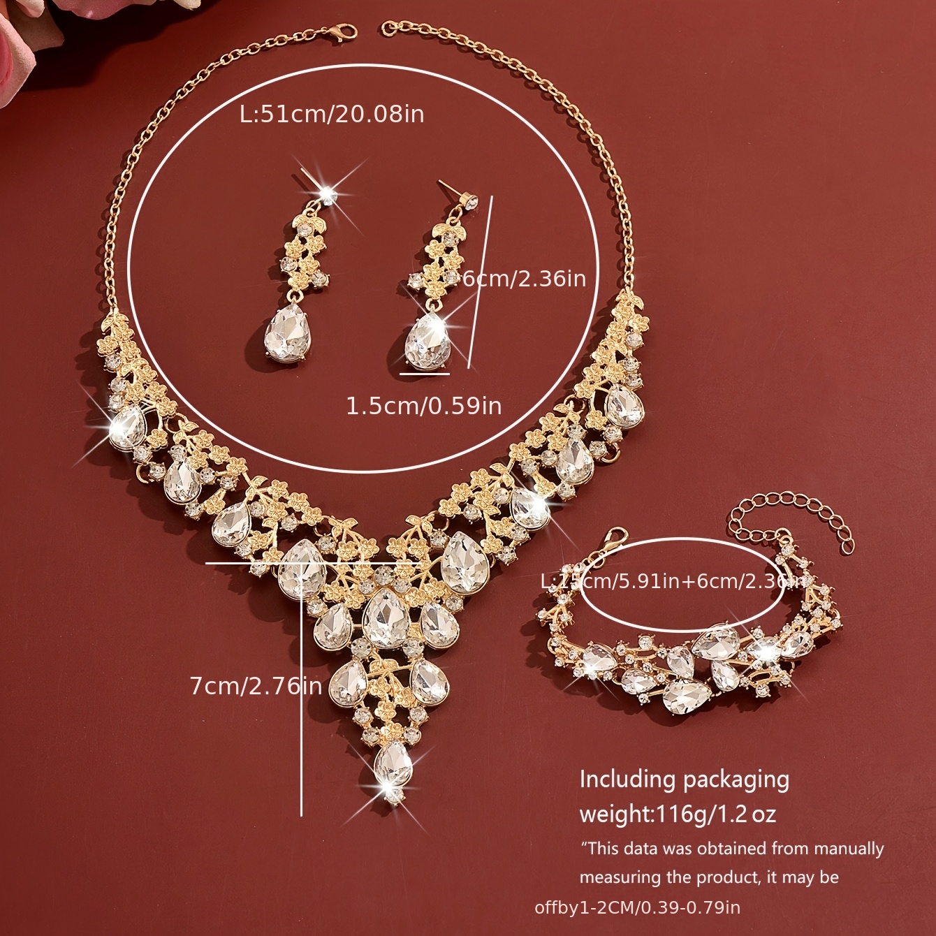 Women's Retro Luxurious Leaf-Shaped Rhinestone 3pcs Set