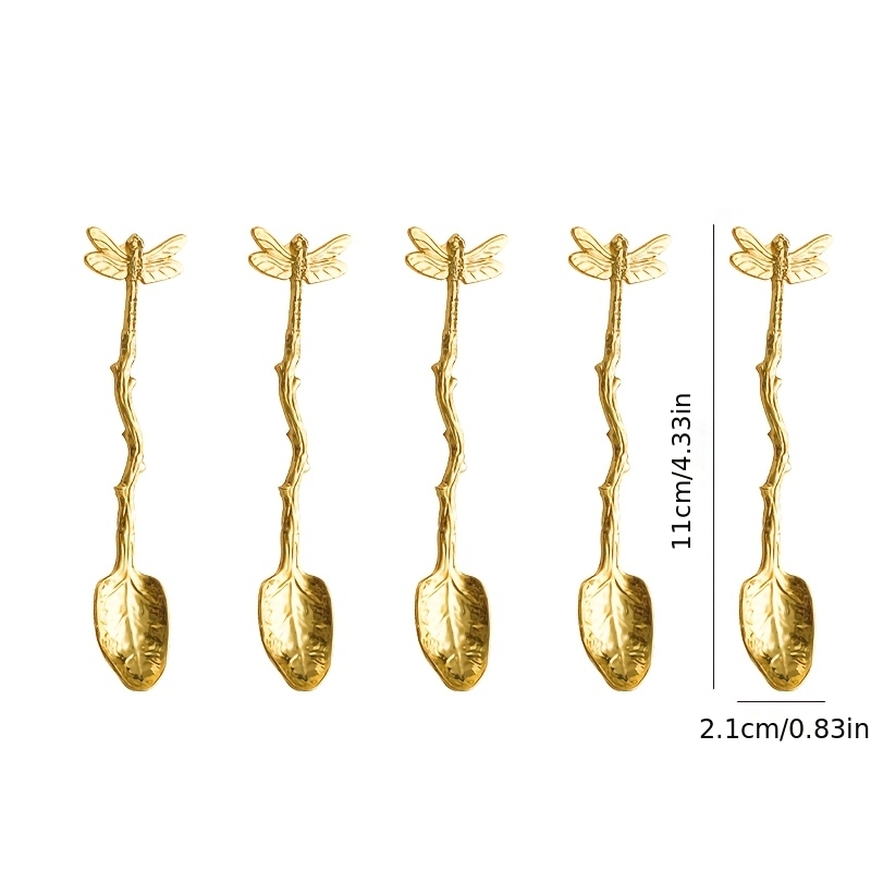 TEMU [5pcs Set] Forest Dragonfly Branch Coffee Spoons, Creative Vine Dessert Teaspoons, Animal Shaped Stirring Scoops, Premium Afternoon Tea Flatware