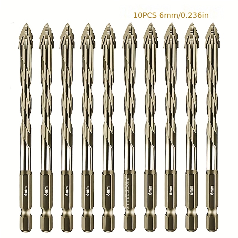 Image of 10pcs 6mm Four-flute Sawtooth Drill Bit For Concrete Tile Ceramic Wood Drilling Tools Multifunction Drill Bit Set