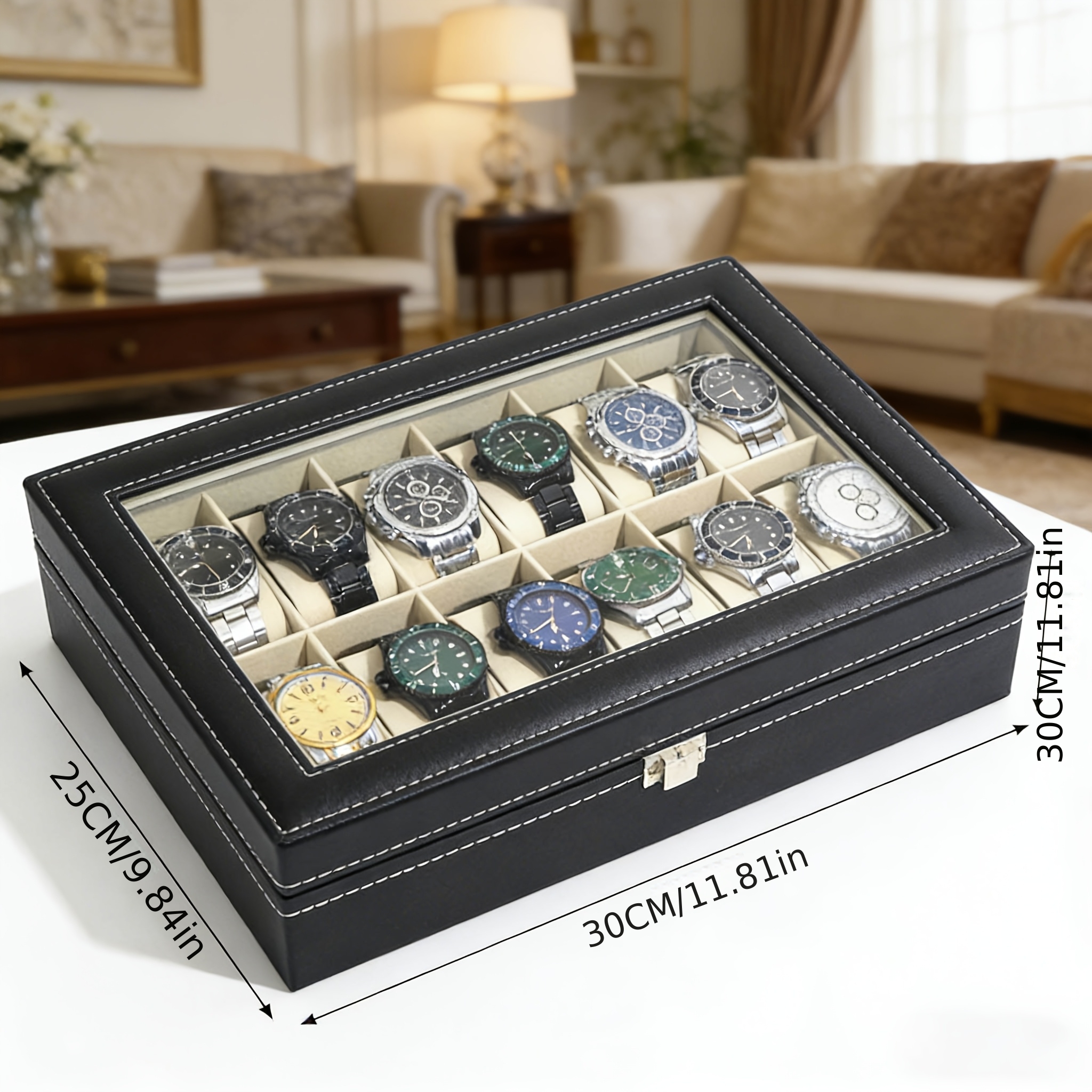 TEMU 6/10/12 Slot Deluxe Black Watch Storage Box With Lock - Watch Display Case, Gift For Father, Boyfriend, Men, Valentine's Day Gift