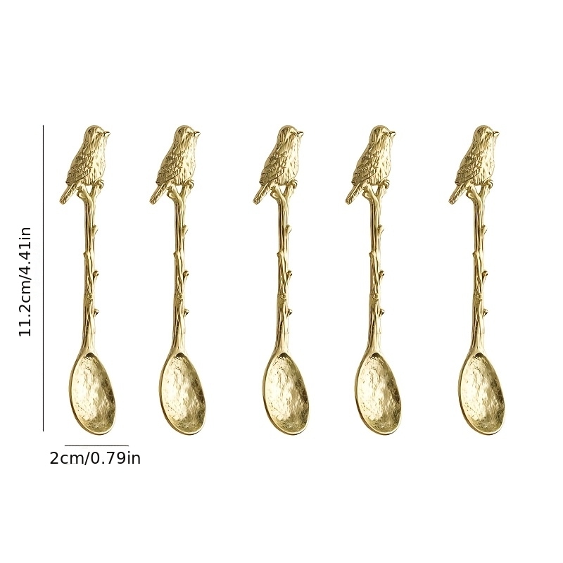 TEMU Colección | Cucharas de postre de lujo con adornos de pájaros | Juego de 5 | Perfectas para reuniones sofisticadas de té de y elegantes fiestas