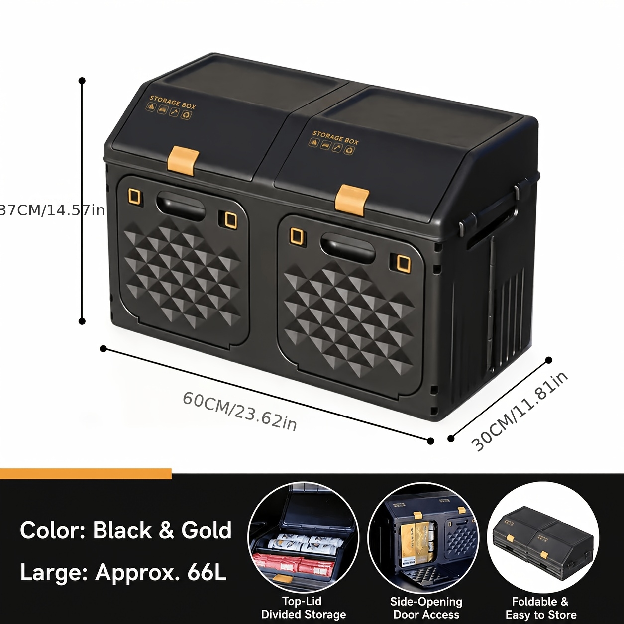 Foldable Car Trunk Storage Box, Stackable Car Storage Box, Foldable Storage Basket With Lid, Large Capacity Car Interior Storage Box, Suitable For Suv, Van, Camping, Shopping And Tool Storage