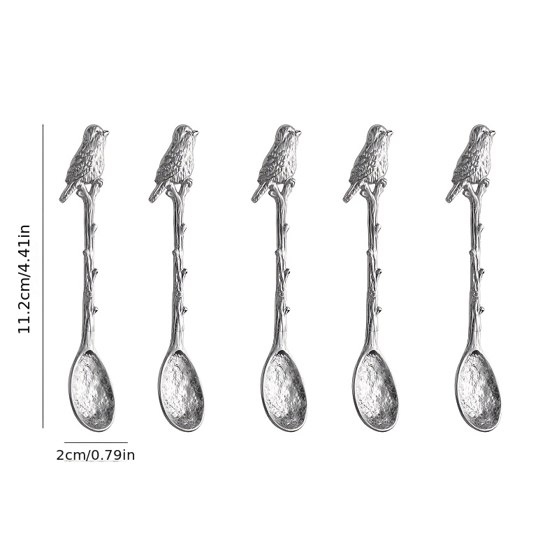 TEMU Forest Collection | Luxury Bird-embellished Dessert Spoons | Set Of 5 | Sophisticated Afternoon Tea Gatherings And Elegant Brunch Parties |