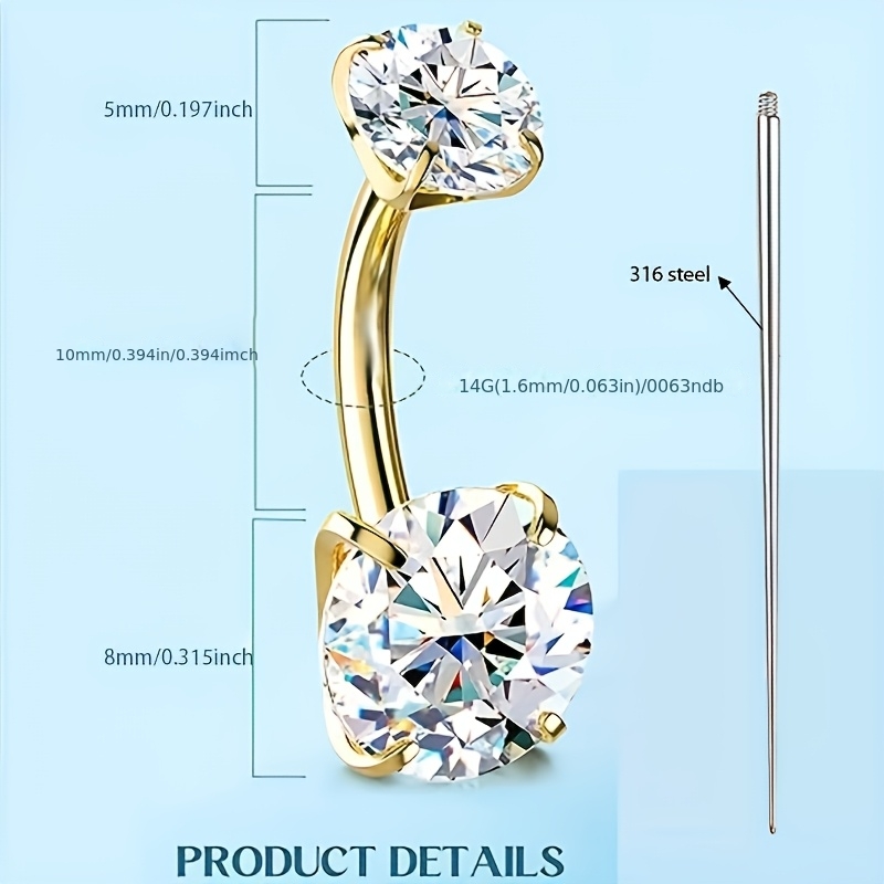 Image of 2pcs G23 Titanium 14g Synthetic Zirconia Navel Ring Belly Ring Navel Belly Button Rings Navel Piercings For Wedding Engasynthetic Gemstoneent Or Gift