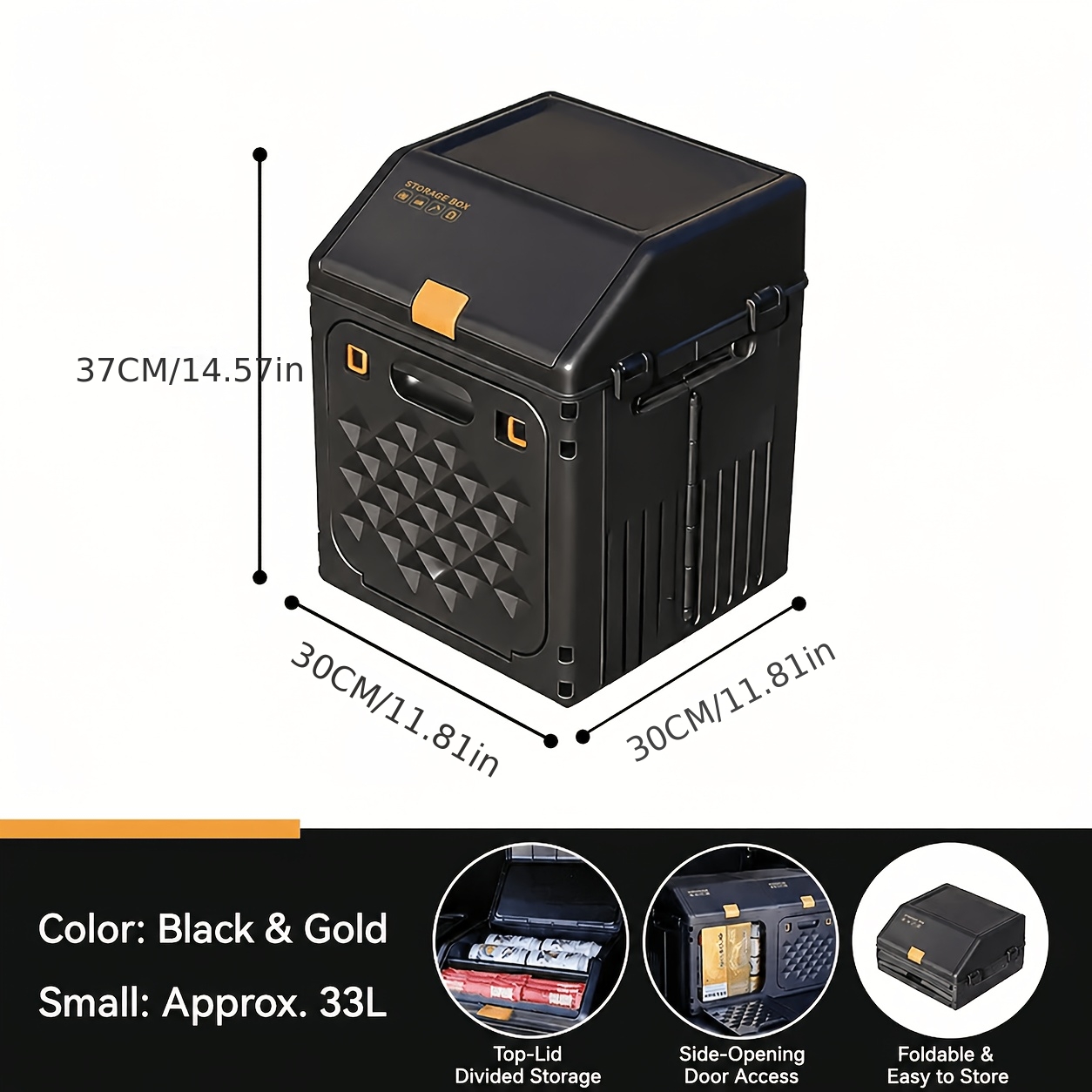 Image of Foldable Car Trunk Storage Box, Stackable Car Storage Box, Foldable Storage Basket With Lid, Large Capacity Car Interior Storage Box, Suitable For Suv, Van, Camping, Shopping And Tool Storage