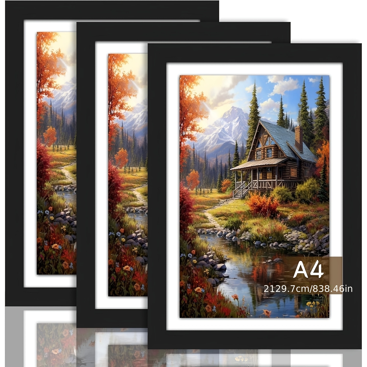 Image of A Set Of Frames A4 Wooden Photo Frame Black With Mounting Mdf Frame Shatterproof Acrylic Glass Photo Frame For Hanging And Standing Photos, Pictures, Puzzles, Posters