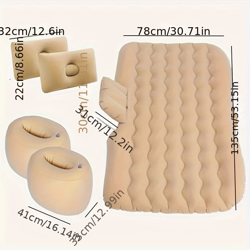 Premium Blue Gray And Beige Black Portable Inflatable Car Mattress, Car Beds For Vehicles, PVC Material, Suitable For Backseat Sleeping, Outdoor Camping Picnic Travel Cushion Bed, Car Accessories For Men