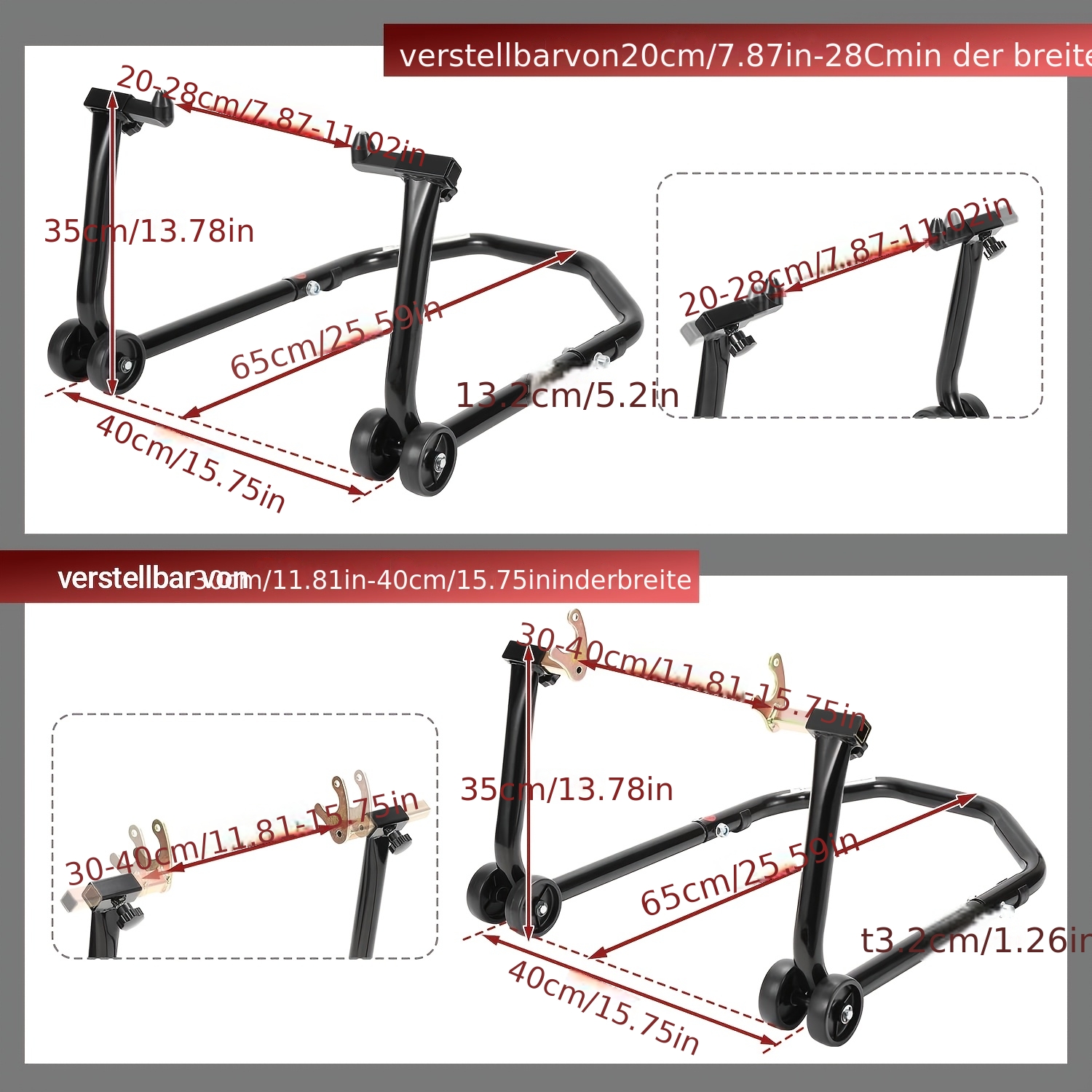 TEMU Motorcycle Stand Set, Comprising 1 Front Wheel Stand And 1 Rear Wheel Stand (two In Total), Motorcycle Lift, Motorcycle Stand With 4 Casters,