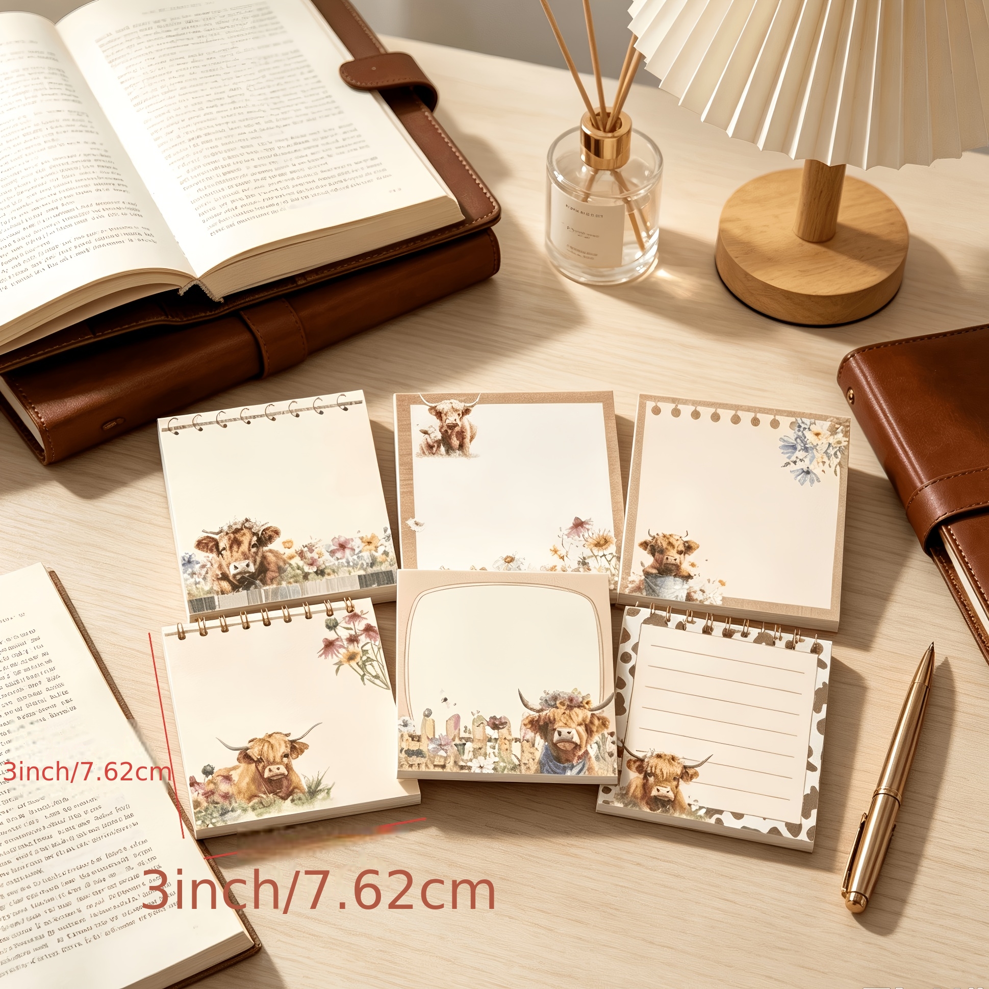 TEMU 6 Styles de Vaches Highland 180 Feuilles Notes Premium Rétro Compte à Notes Déchirables Réutilisables Bloc-Mémos Marqueurs, Utilisation N Times,