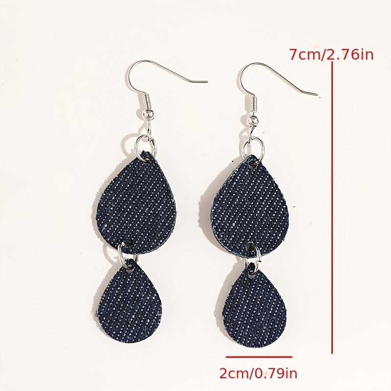 Women's Exotic Double-Layer Denim Teardrop Earrings, Unique Design