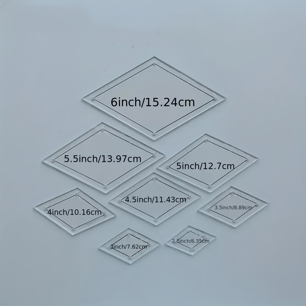 TEMU Set Of 8 Transparent Acrylic Diamond-shaped Templates Measuring 15.24cm, 13.97cm, 12.7cm, 11.43cm, 10.16cm, 8.89cm, 7.62cm, And 6.35cm - Manual