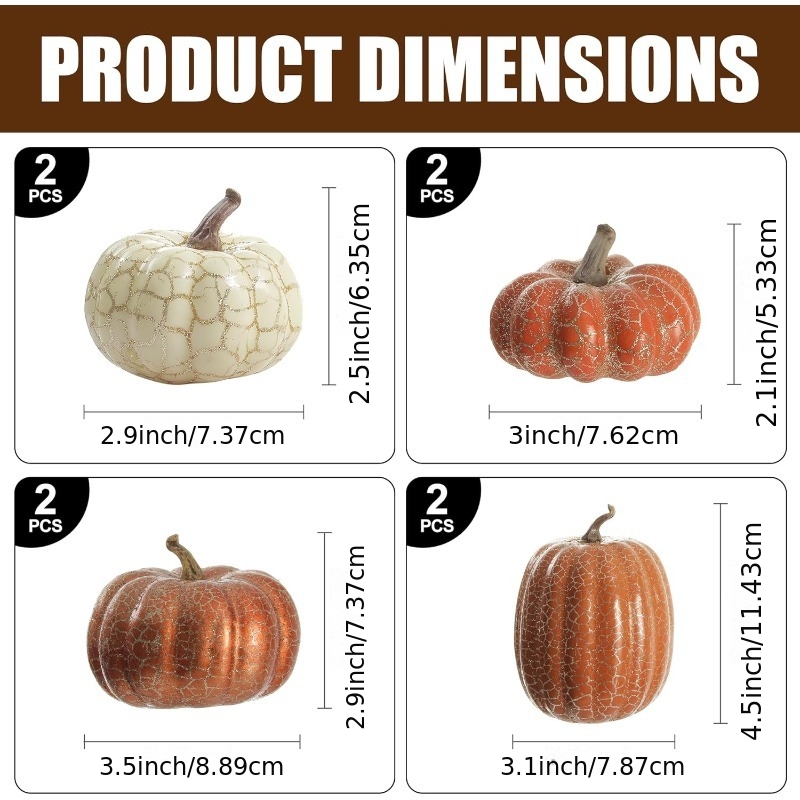 TEMU 8pcs Vintage Luminous Crackle Pumpkin Set, Nordic Style Thanksgiving Table Decor, Halloween Home Dining Table And Mantel Decoration, Holiday