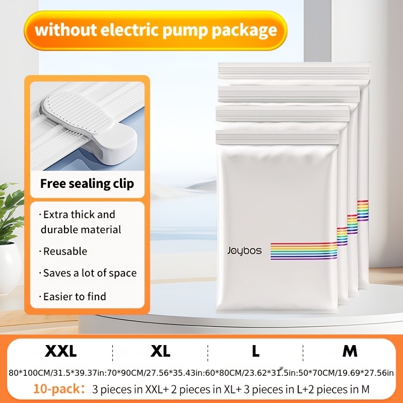 Image of Set Of 10 Vacuum Storage Bags Designed To For Bedding, Clothing, Quilts, And Duvets. High-quality And Essential For Maximizing Storage In Homes And Rvs, Suitable For Car