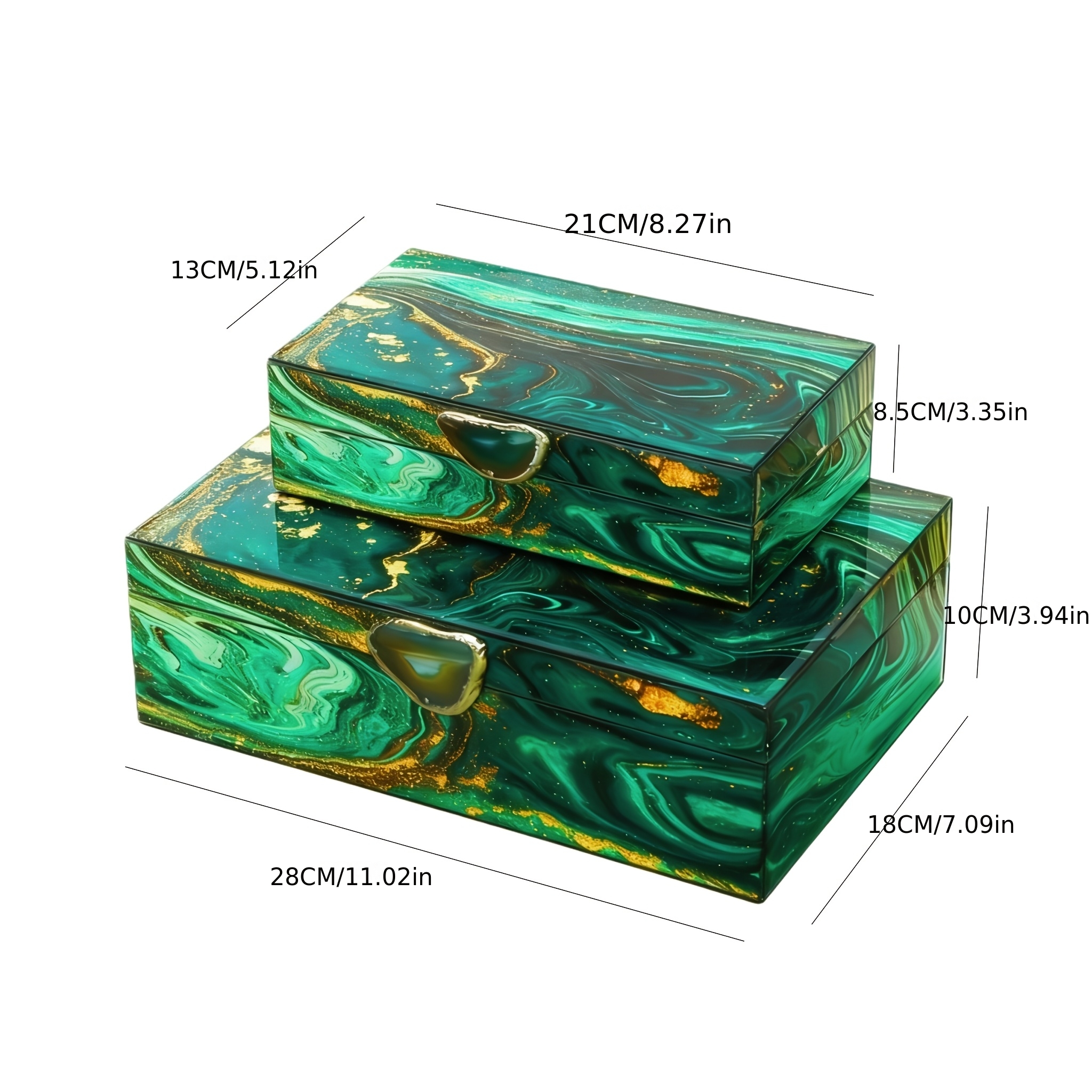 Large-Capacity Green Gilded Jewelry Box