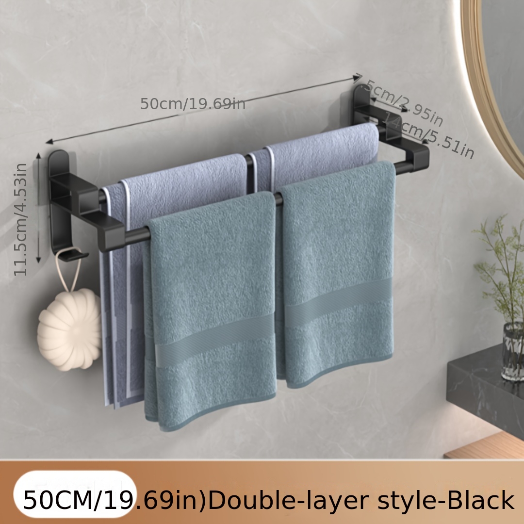 TEMU Porte-serviettes double 50 cm avec crochets, support mural perçage pour salle de bain, barre à serviettes de bain pour salle de bain, hôtel et