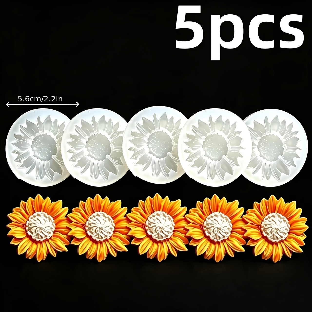 TEMU 5pcs Set Of Sunflower Molds, Suitable For Resin, Clay, Candle And Gypsum Crafts, Reusable Silicone Demolding Molds With Sunflower Flowers,