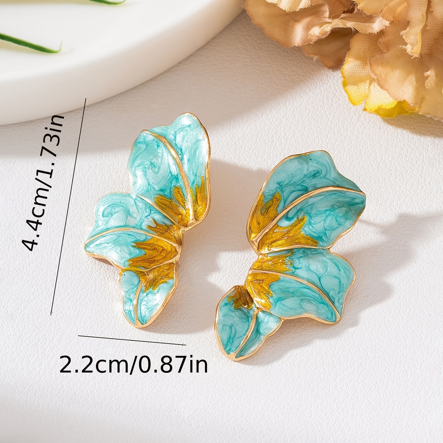 Elegant Green Enamel Half Flower Shaped Earrings