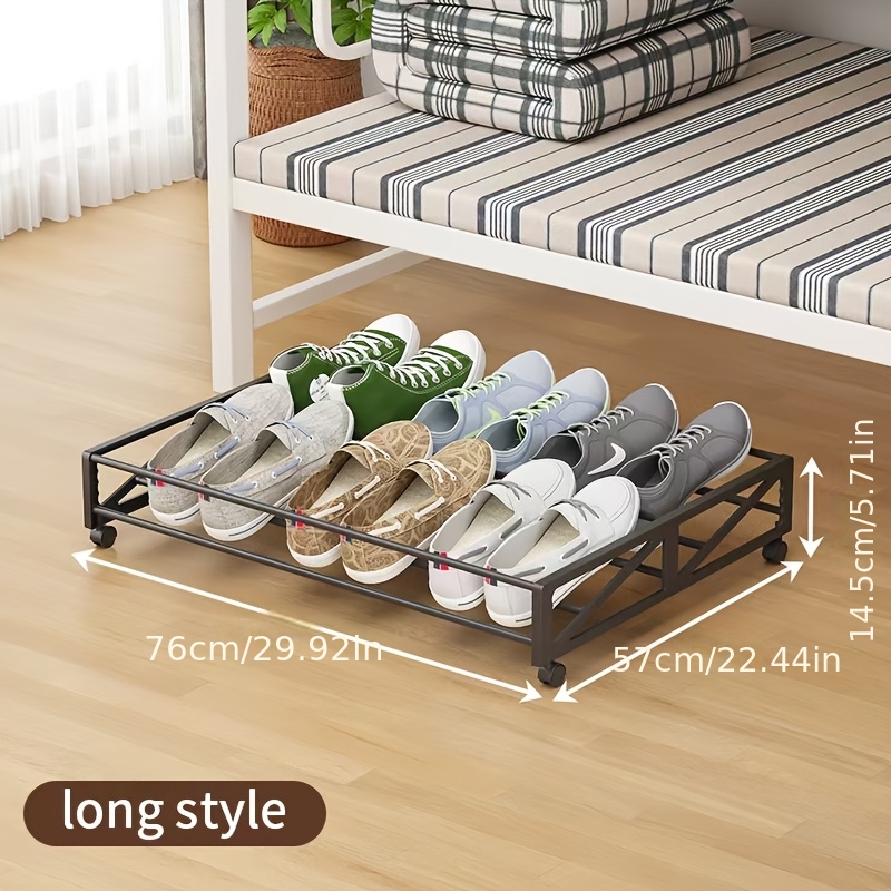 TEMU Porte-chaussures de rangement sous le lit avec roulettes, organisateur de chaussures en métal encombrant pour le dessous du canapé ou de
