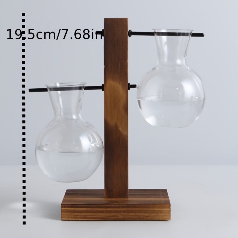 TEMU Retro Wooden Stand With Pvc Material Plastic Hydroponic Container, Transparent Spherical Pvc Material Vase, Creative Desktop Green Plant