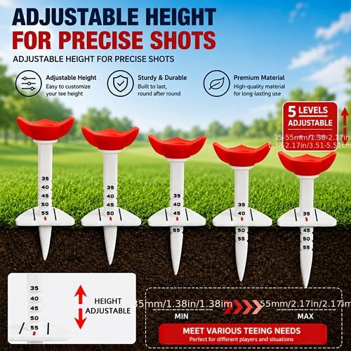 large adjustable height golf tee with wide base adjustable height large support surface four vibrant colors