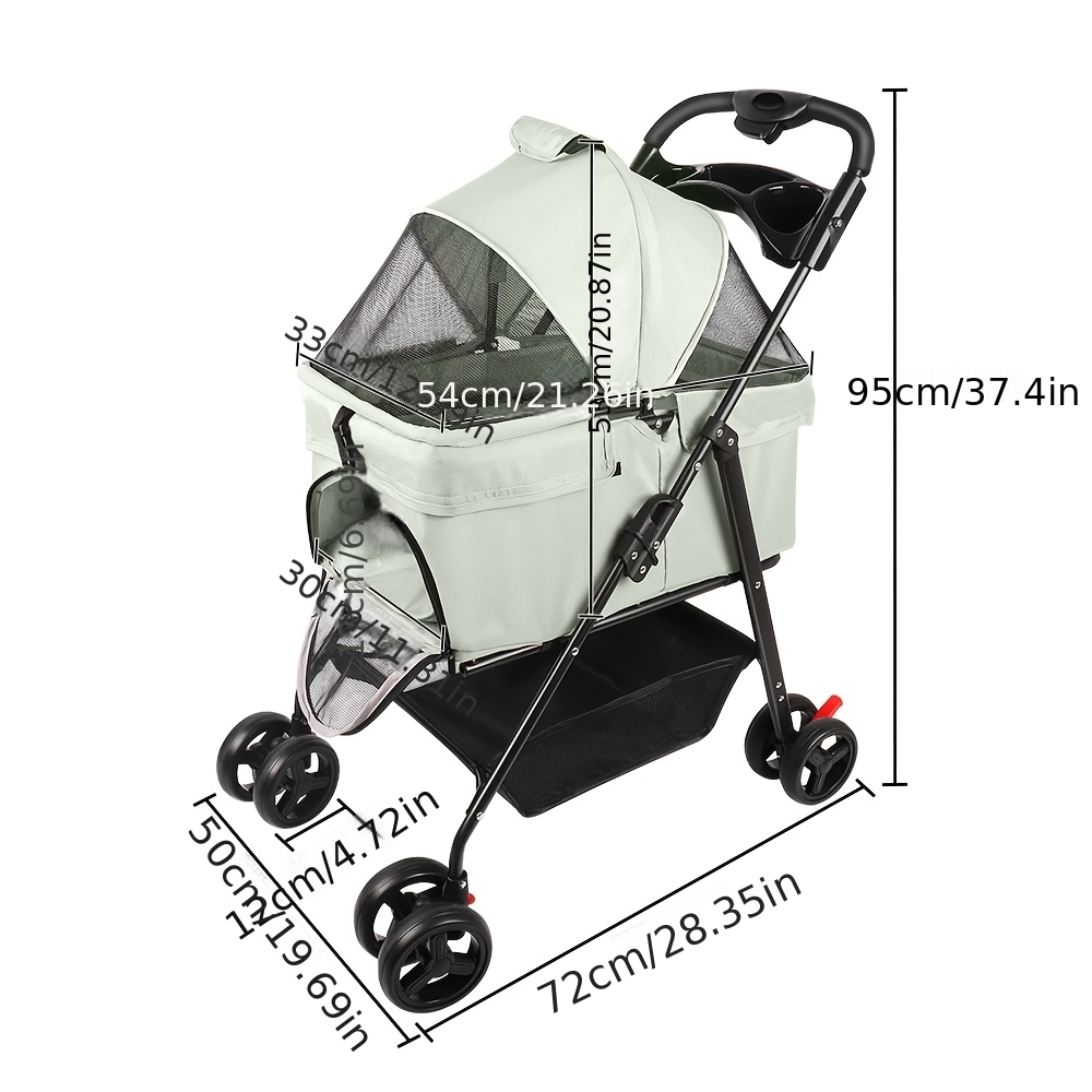 Dog Stroller With Detachable Carrying Bag Cat Stroller 4 Wheels Suitable For Small Dogs And Cats Gray