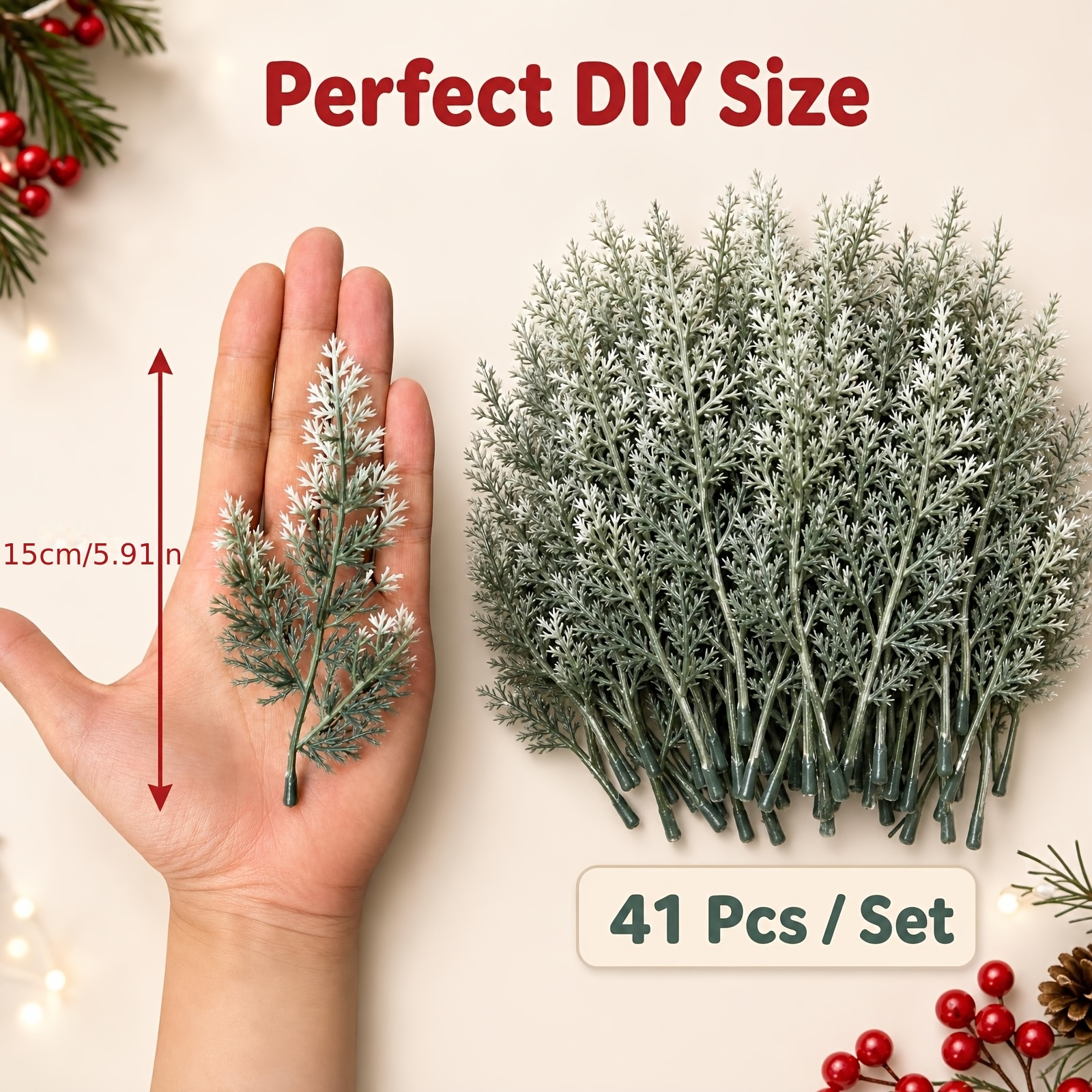 TEMU 41 piezas de de sintético esmerilado, de pino de simulación de 15 cm para corona de Navidad DIY, arreglo floral para el hogar y decoración de