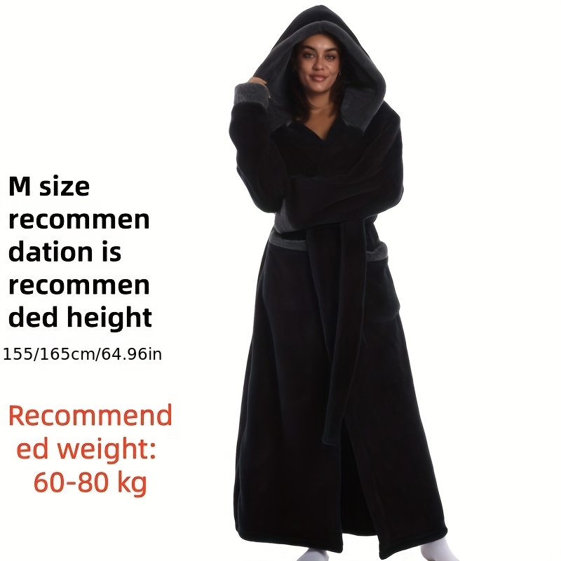 1 stuks Extra Lange Badjas - Dikke Winter Badjas met Capuchon, Pluche Fleece-achtige Textuur, Elegante Badjas voor Thuis & Reizen voor Vrouwen/Mannen