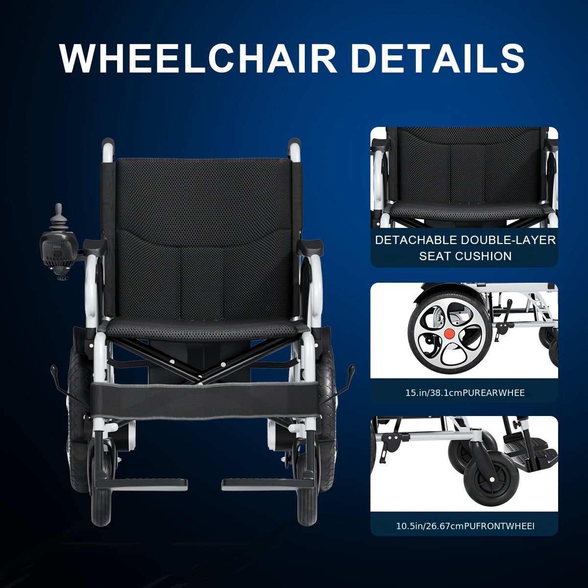 aluminum alloy frame electric wheelchair 24v 20ah lithium battery 500w motor 400 lbs weight capacity 17 inch wheels foldable with dual brakes and thickened integrated backrest Product details 4