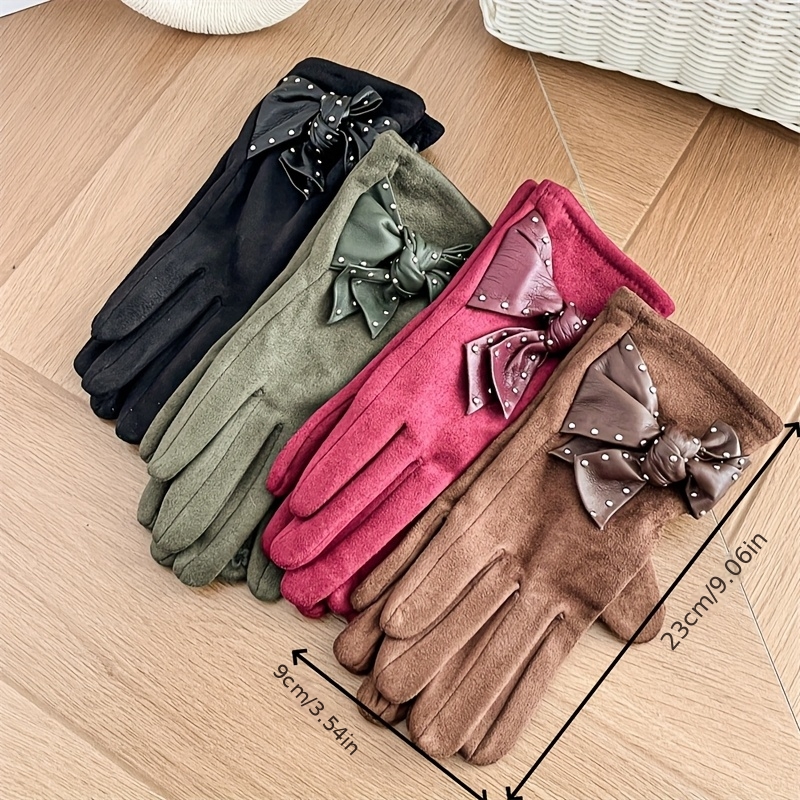 Bow Decor Thermal Gloves, Soft Warm Winter Gloves for Commuting